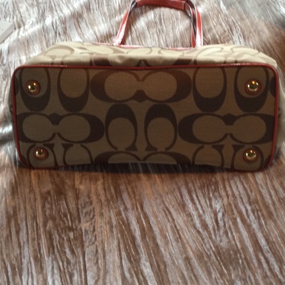 COACH handbag tan, brown canvas with tangerine leather accents - Picture 4 of 4